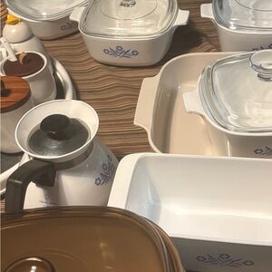 Classic White and Blue Floral Corn ware of many different pieces.